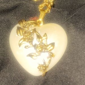 Heart necklace. Large heart pendant. Large Lucite heart locket with goldtone